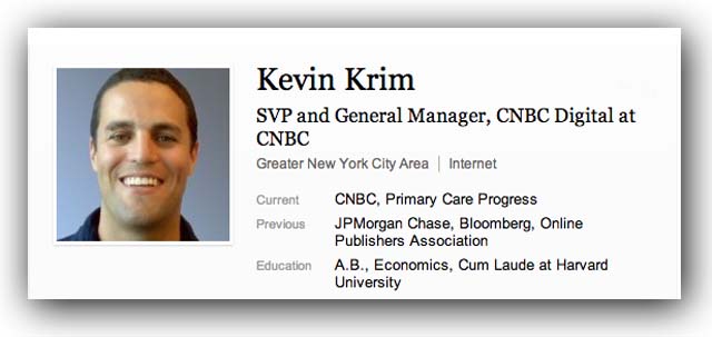 Kevin Krim's LinkedIn profile. 