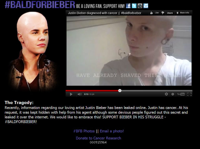 Justin Bieber, cancer hoax, bald for bieber, 4Chan