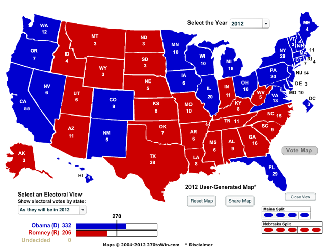 electoral college map obama win 332-206