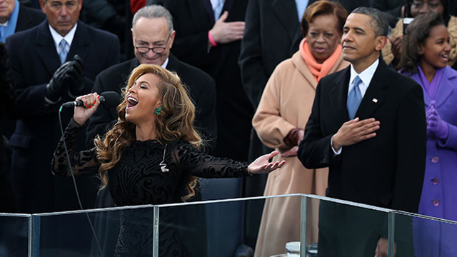 Beyonce Knowles lip-syncs the Star Spangled Banner at President Obama's second Inauguration