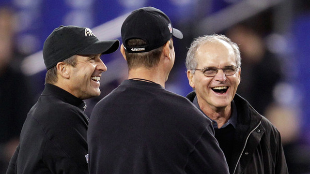 Jim and John Harbaugh with their father, Jack Harbaugh