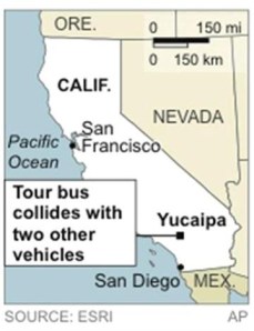 Map of tour bus crash