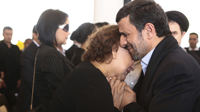 Iranian President Mahmoud Ahmadinejad has been criticized for consoling Hugo Chavez' grieving mother at Chavez' funeral