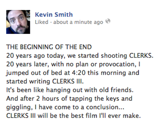 Kevin Smith Clerks 3 Kevin Smith Facebook Clerks
