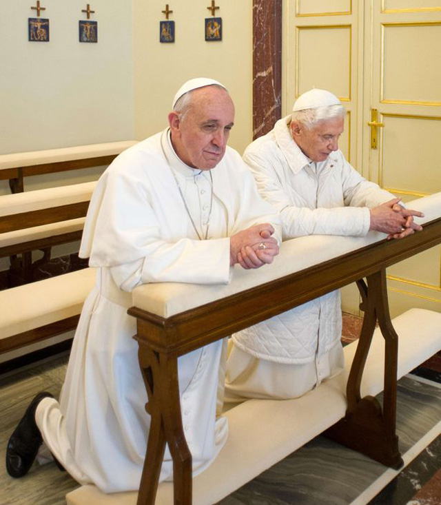 Pope Francis Pope Benedict Castel Gandolfo Two Popes meeting. 