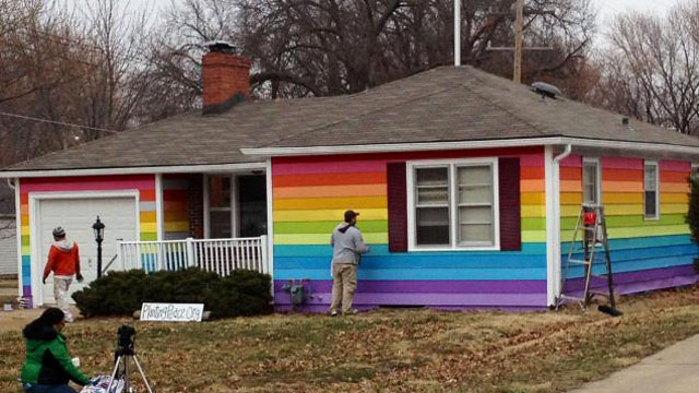 Nonprofit Planting Peace bought house across street from Westboro Baptist Church and painted it colors of gay pride flag