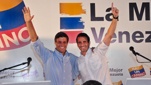 Opposition Leader Henrique Capriles Radonski (right) with Leopoldo Lopez (left)