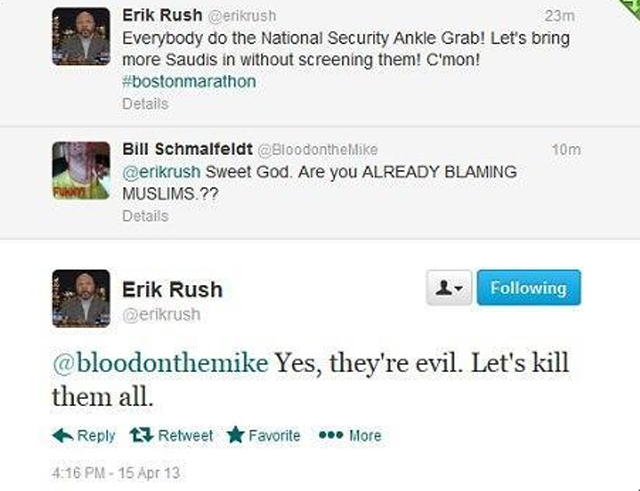 Erik Rush Muslim Tweet. 