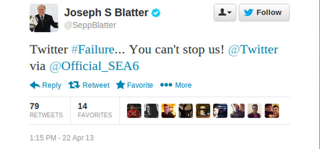Joseph Blatter FIFA twitter Hack