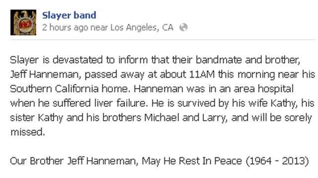 Jeff Hanneman Dies, Jeff Hanneman Dead, Jeff Hanneman Died, Slayer Guitarist dies