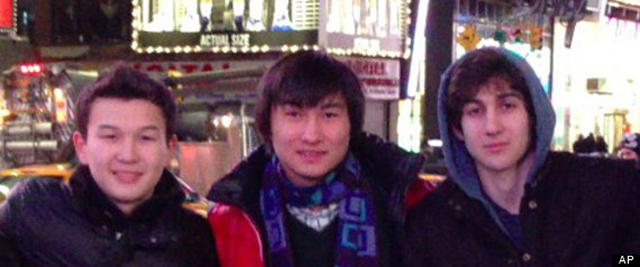 Azmat Tazhayakov (Left) with other suspect Dias Kadyrbayev and Dzhokhar Tsarnaev