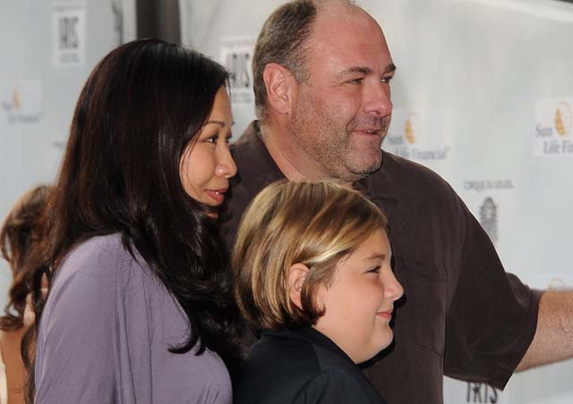 Deborah Lin, actor James Gandolfini and son attend IRIS, A Journey Through the World of Cinema by Cirque du Soleil premiere Sunday, September 25, 2011 exclusively at Kodak Theatre in Hollywood, California. (Photo by Jason Merritt/Getty Images for Cirque du Soleil) 