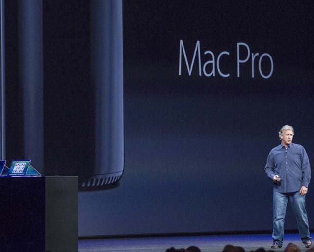 Apple Senior Vice President of Worldwide product marketing, Phil Schiller, introduces the new Mac Pro at a keynote address during the 2013 Apple WWDC at the Moscone Center on June 10, 2013 in San Francisco, California. Apple introduced a new mobile operatng system iOS 7, hardware upgrades and a new operating system OS X Mavericks during the keynote qaddress. The annual developer conference runs through June 14. (Photo by Kim White/Getty Images) 