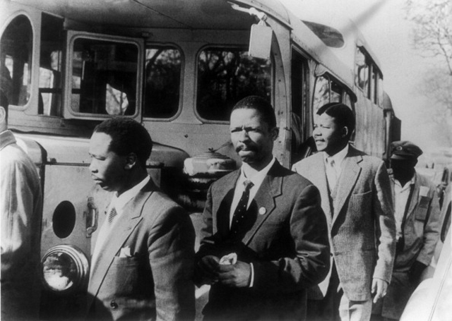 Nelson Mandela (3rd From Right) and Other Militants Charged With Treason By The South-African Union Walked To The Room Where Their Trial Was Being Held In 1956.  (Getty Images)