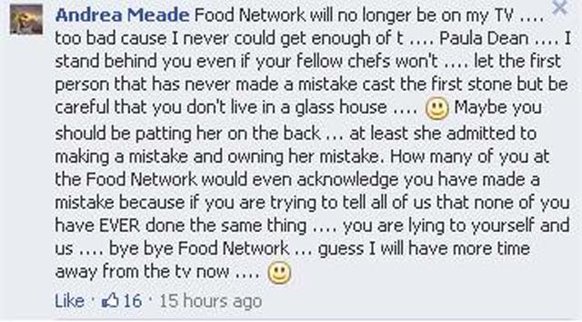 Paula Deen fired, Food Network Facebook