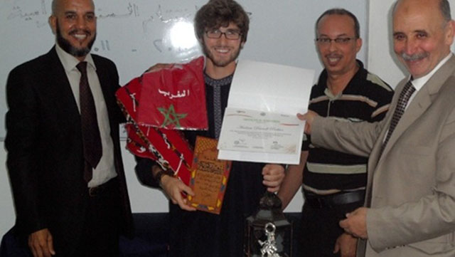 Pochter with his teachers in Morocco where he received a Arabic language certificate