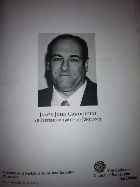 Sopranos, James Gandolfini, Funeral, Memorial Service, Remember, R.I.P., Program