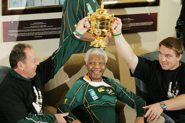Springboks Visit Nelson Mandela In Houghton