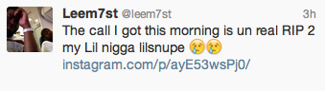 Lil Snupe's manager confirmed his death on Twitter