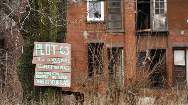 A sign on a tree in a Detroit neighborhood (Getty Images)