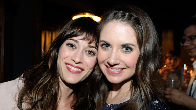 PARK CITY, UT - JANUARY 21: Actresses Lizzy Caplan (Left) and Alison Brie (Right) attend Sheets Energy Presents The "Save The Date" And "End Of Love" Party At Stella Artois By Ally B At The T-Mobile Village at The Lift on January 21, 2012 in Park City, Utah.  (Photo by Frazer Harrison/Getty Images for Stella Cafe)