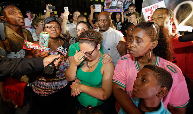 Protesters outside the Seminole County Courthouse react after hearing the not-guilty verdict