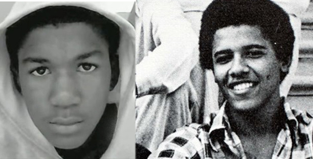 Obama (right) said he could have been Trayvon Martin (left) 35 years ago. 
