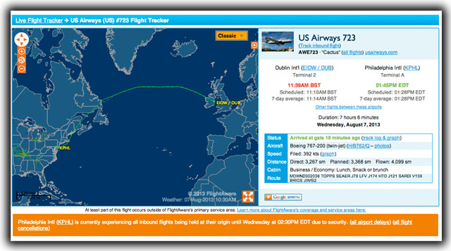 Flight plan of U.S Aiways flight #723
