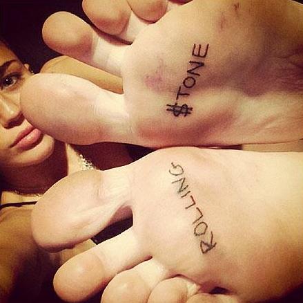 Miley Cyrus Rolling $tone Tattoos Photos, Miley Cyrus Tattoos Rolling Stone Feet Photos, Miley Cyrus Feet Tattoos Photos, Miley Cyrus Rolling Stone Interview