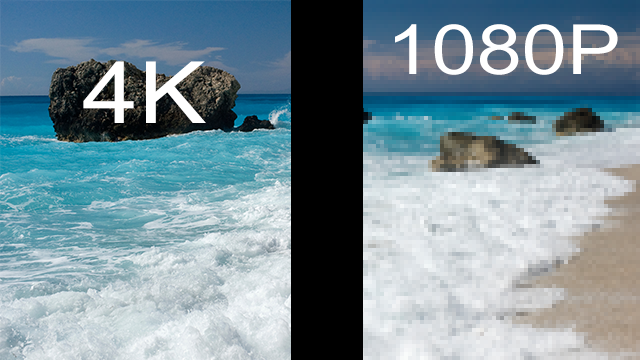 This image shows a 4:1 resolution ratio. To the left of the black bar there are 4 times as many pixels as to the right.  Keep in mind that this is only an accurate comparison if the 4K TV or display is outputting 4K resolution media.