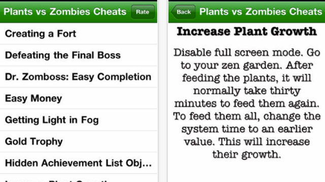 cheat codes for plants vs zombies iphone app