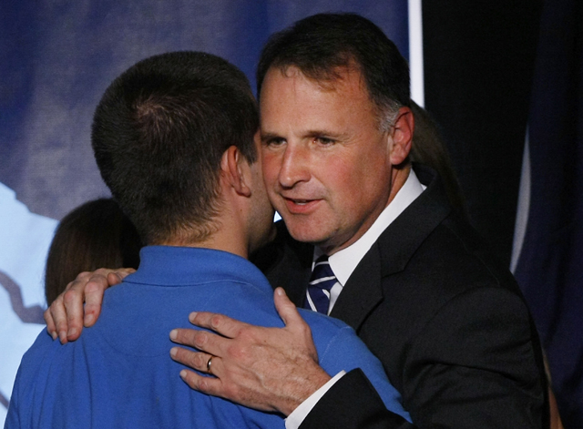 Creigh Deeds hugs his son Gus after losing his run for governor in 2009. (Getty)