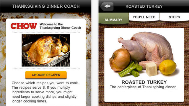 chow's thanksgiving dinner coach iphone app