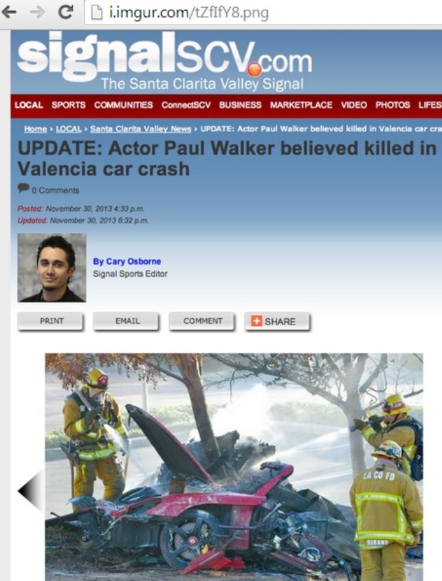 Paul Walker Car Crash, Paul Walker Dead, Paul Walker Death, Paul Walker Death Hoax, Is Paul Walker Dead?, Paul Walker Car Photos