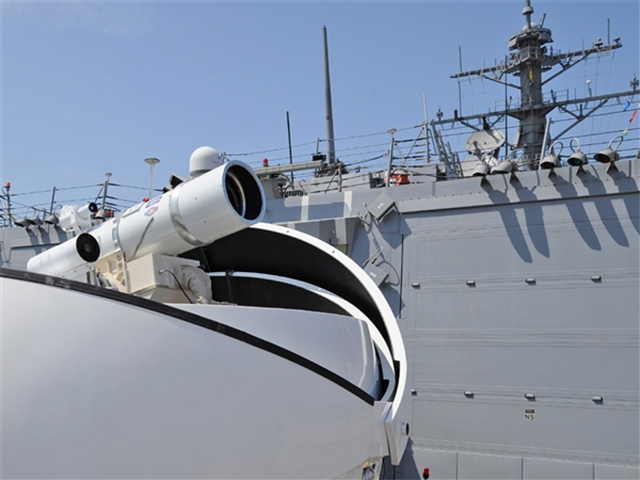 A US military laser abord the USS Ponce, capable of destroying drones or hostile boats. Image Credit:  US Navy via US News