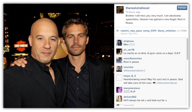 Vin Diesel instagram RIP paul walker