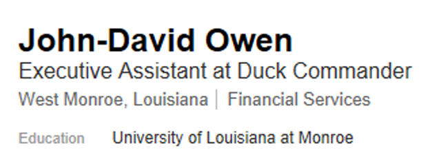 John David Owen, Duck Dynasty, Duck Dynasty assistant