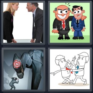 4 Pics 1 Word Answer for Argue, Sneak, Stomp, Fight 
