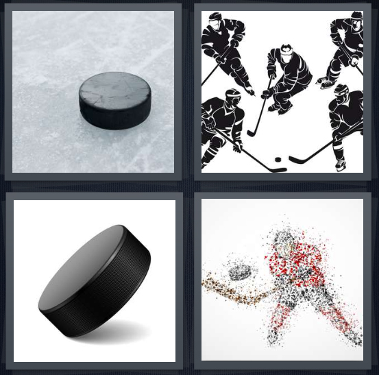 4 Pics 1 Word Answer 4 letters for hockey disk, ice hockey players, disk, hockey player drawing
