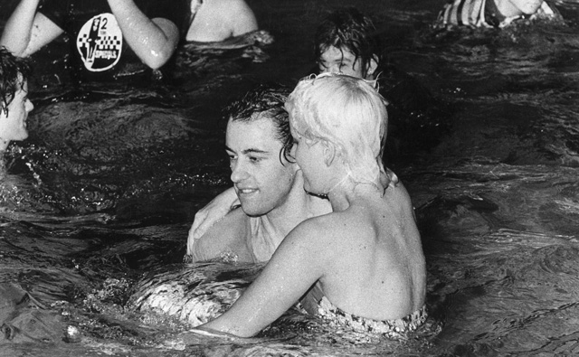Geldof and his then-wife, Paula Yates (1960 - 2000), television presenter, swimming together on October 29, 1979.  (Getty)