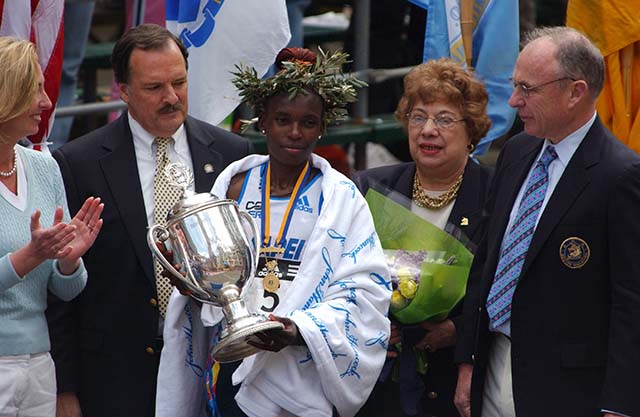 Jeptoo after winning the marathon in 2006. (Getty)