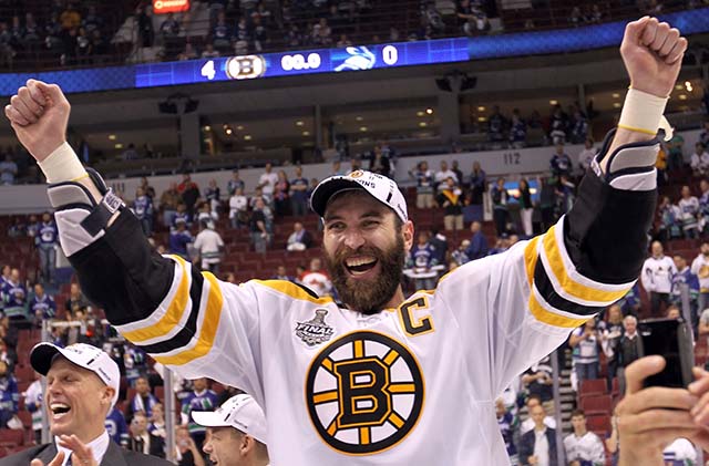 Bruins captain Zdeno Chara celebrates the B's' Stanley Cup title in 2011. (Getty)