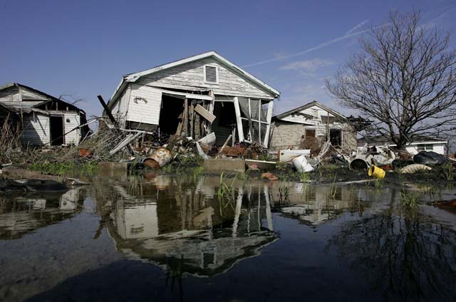 Infrastructure and houses destroyed in the aftermath of Hurricane Katrina. (Getty)
