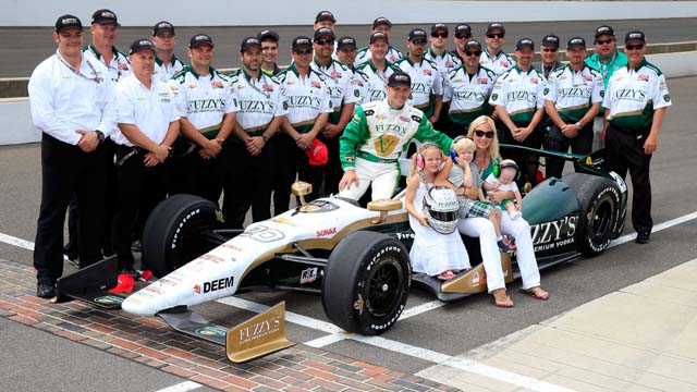 Ed Carpenter poses with his family after qualifying for the 2013 Indianapolis 500 at Indianapolis Motor Speedway. (Getty)