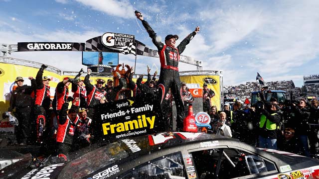 Kurt Busch celebrates his victory after the NASCAR Sprint Cup Series STP 500 at Martinsville Speedway in Martinsville, Virginia. (Getty)