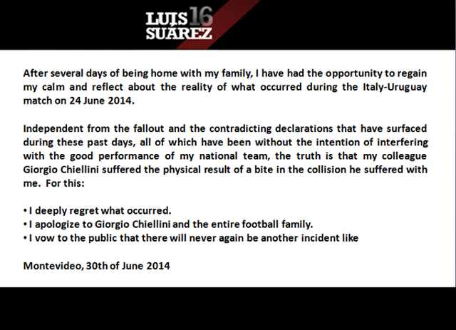 Luis Suarez Apology Statement Twitter