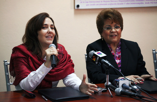 Mariela Castro, with Dominican Women's Minister Alejandrina German (right), during a meeting with civil society representatives and members of the LGBT community in Santo Domingo, Dominican Republic, on November 8, 2013. (AFP/Getty)