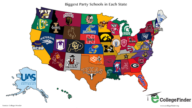 biggest party schools in each state, top best party colleges in america