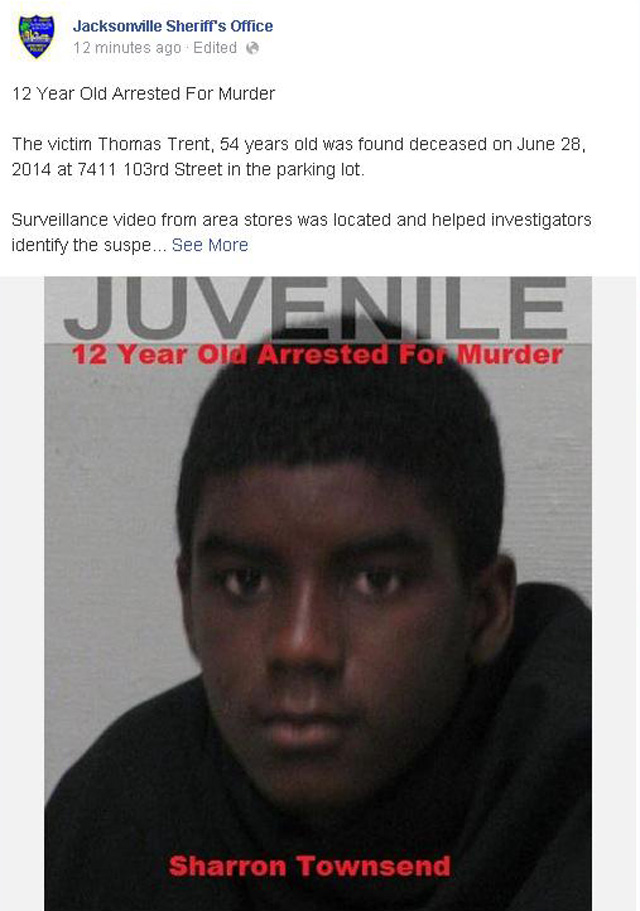 Sharron Townsend Florida 12-year-old arrested murder