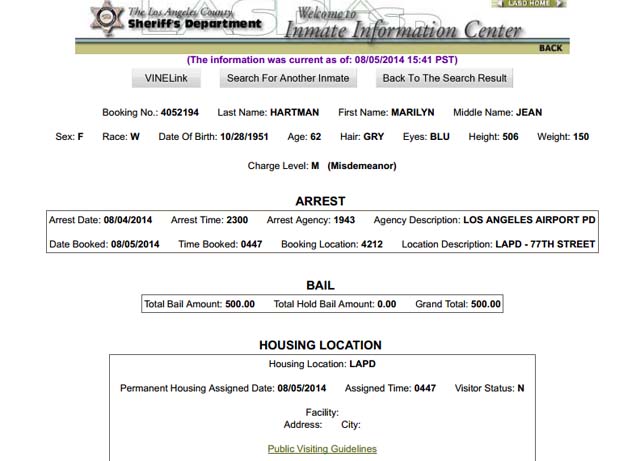 LA Sheriff's Department Booking Document. (NBC Bay Area).